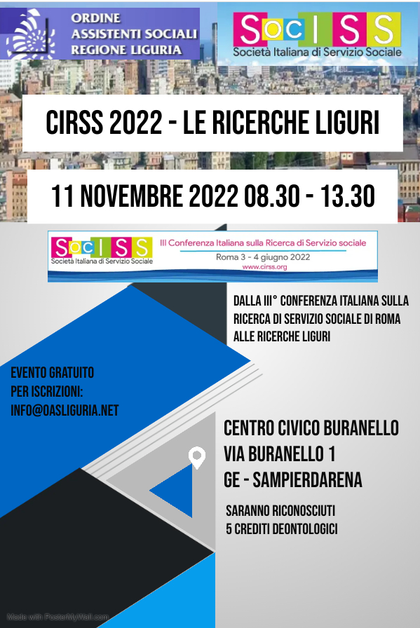 Presentazione Progetti di Ricerca realizzati dagli assistenti sociali liguri e presentati al CIRSS di Roma a giugno 2022